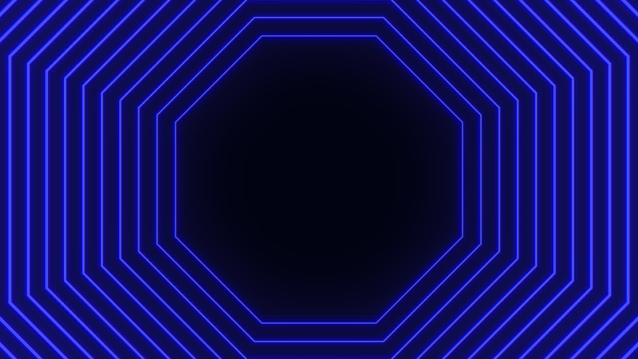 un hexágono de neón azul en un fondo negro