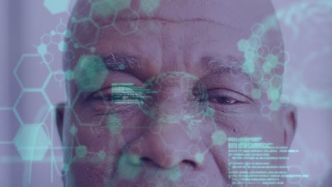 animation of scientific data processing over senior african american male doctor