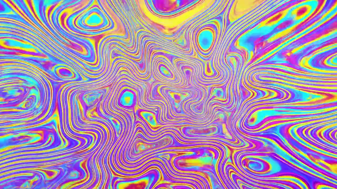 Onde multicolori luminose e contorni fluidi si avvolgono a spirale attorno a un vortice centrale, creando uno sfondo astratto vivido con riflessi luminosi e movimento energico.