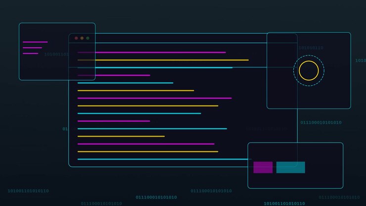 Abstract Digital Interface with Animated Code and Data Visualization