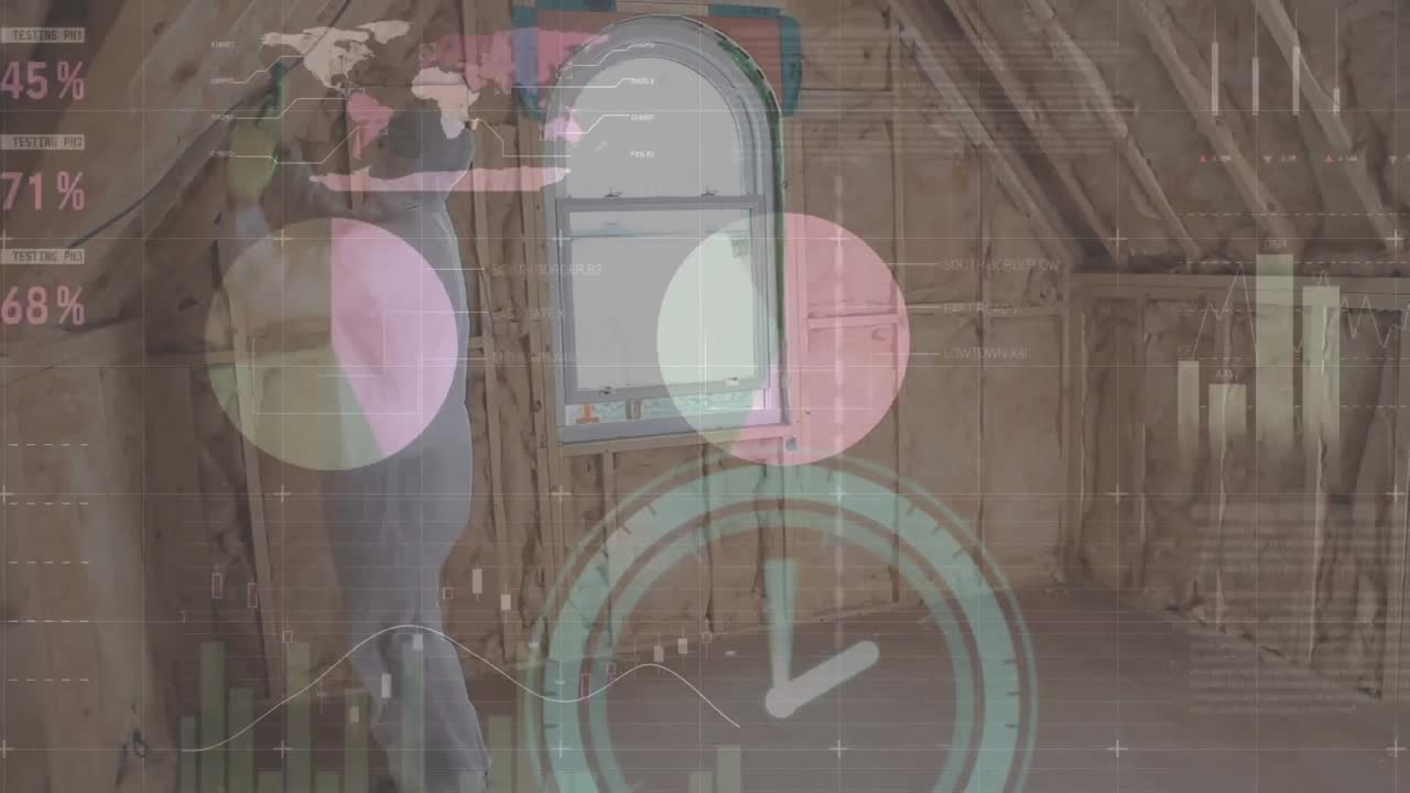 animación del reloj, estadísticas y procesamiento de datos sobre el hombre aislamiento de la casa