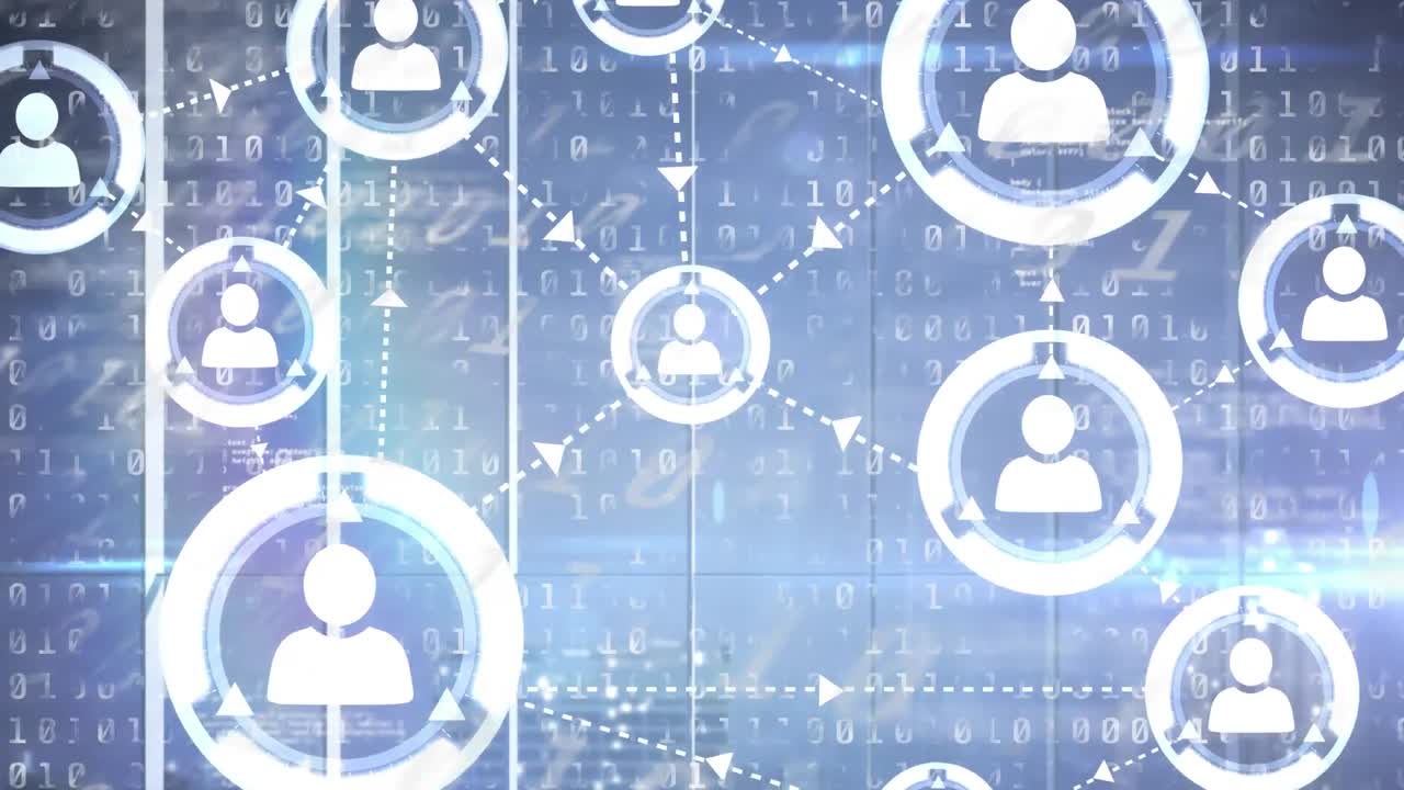 데이터와 정보를 이동하는 연결된 사람들의 아이콘의 애니메이션