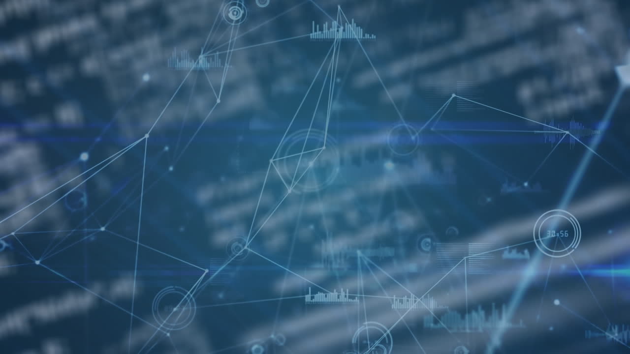 Animation of network of connections with icons and data processing