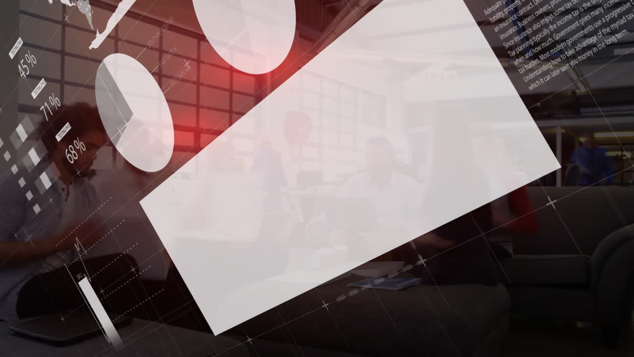 animación del procesamiento de datos en fondo rojo