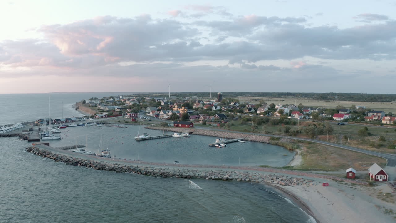 Seatown , Sandvik &Ouml;land Sweden , push in drone-shot
