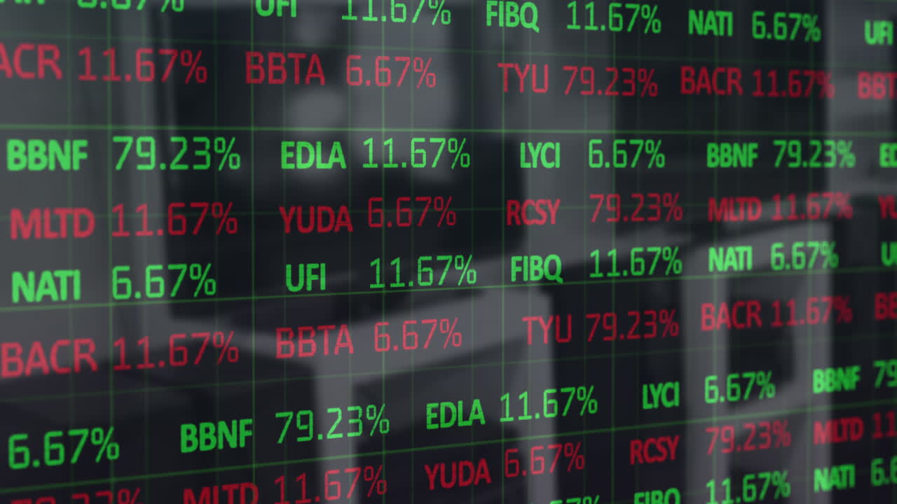 Animazione di elaborazione di dati finanziari all'interno di locali vuoti