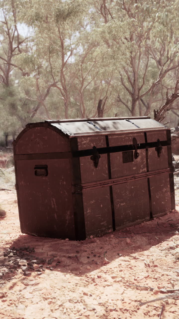 viejo cofre vintage en un paisaje desértico