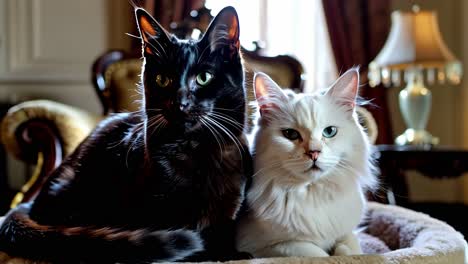 two cats relaxing in a luxurious interior