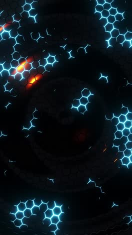 wavy surface with neon glowing hexagons. vertical looped video