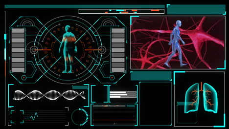 animación de la interfaz digital con procesamiento de datos contra un fondo negro