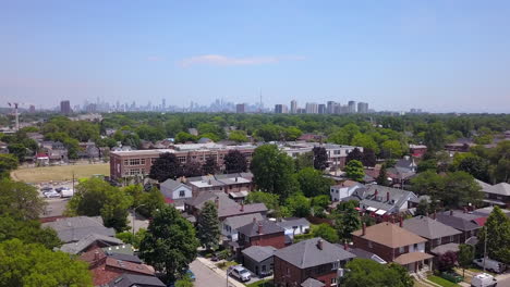 aerial flying over a residential neighbourhood in toronto