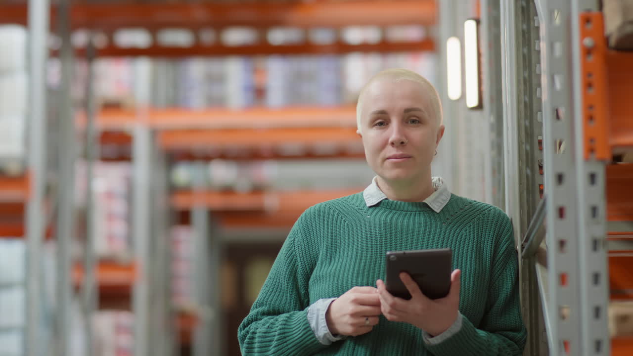 Person using a tablet in a warehouse