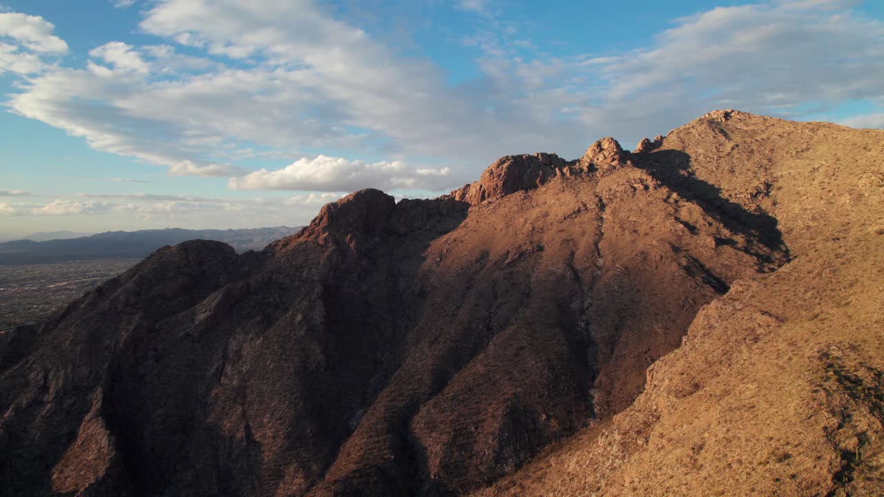 Peaceful desert mountain aerial drone shot, 4K