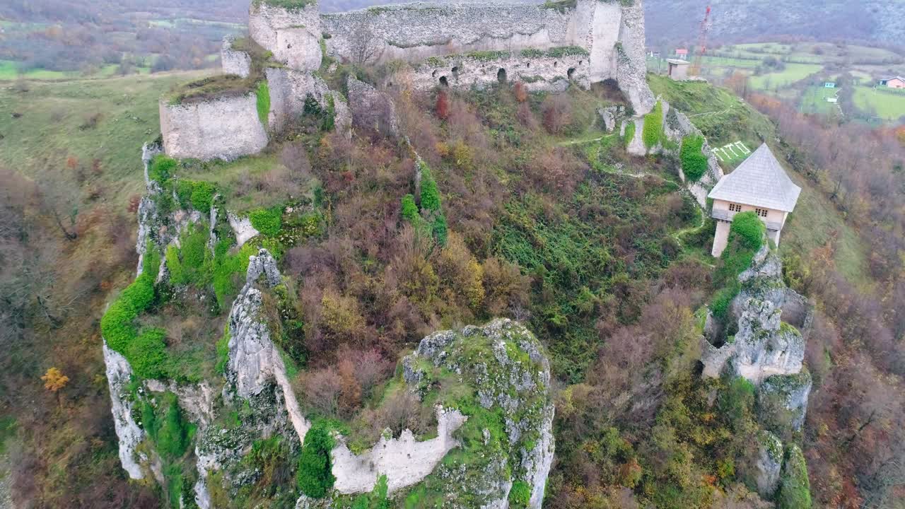 Aerial Drone Shot Of The Ruins Of Ostrovica Castle In Bosnia And Herzegovina