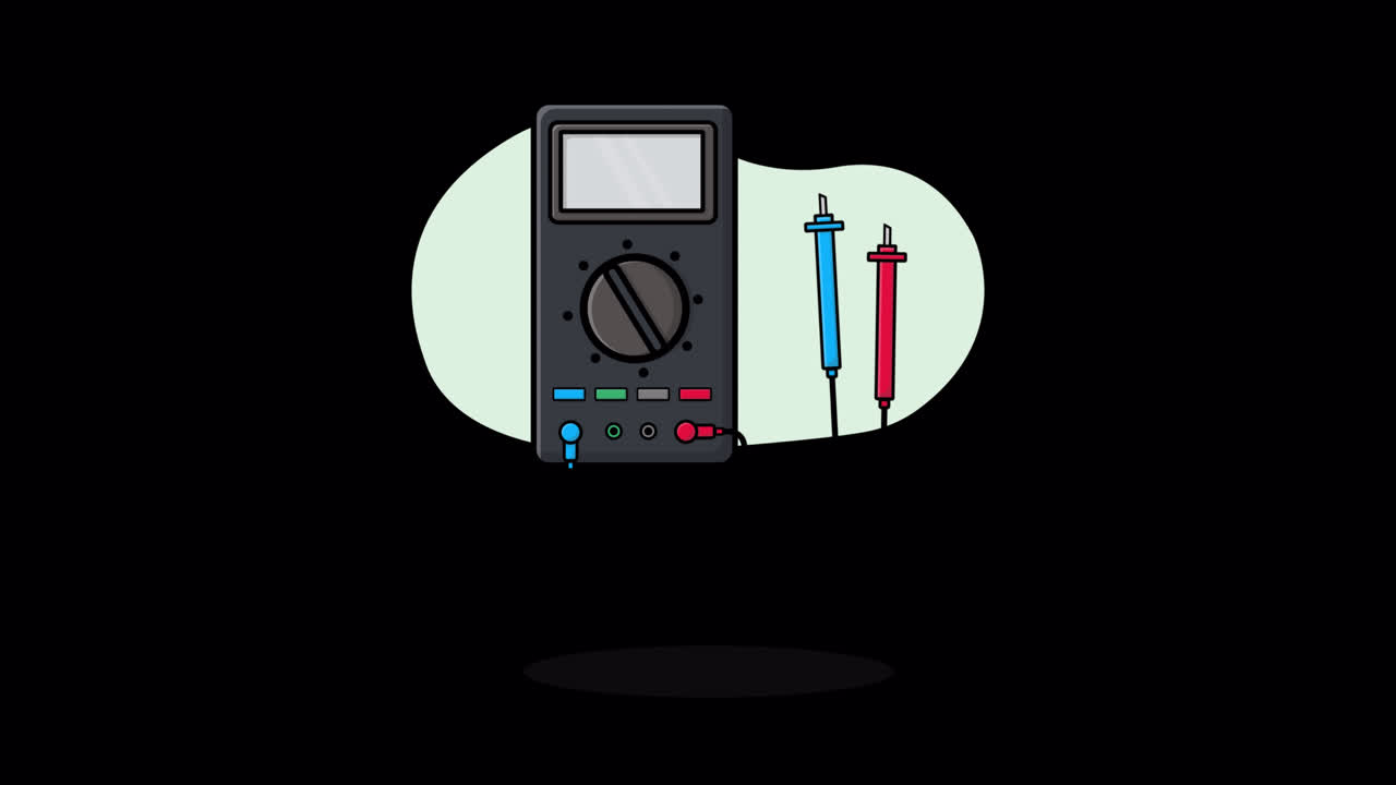 Animated Multimeter with Test Leads Connecting and Dial Rotating