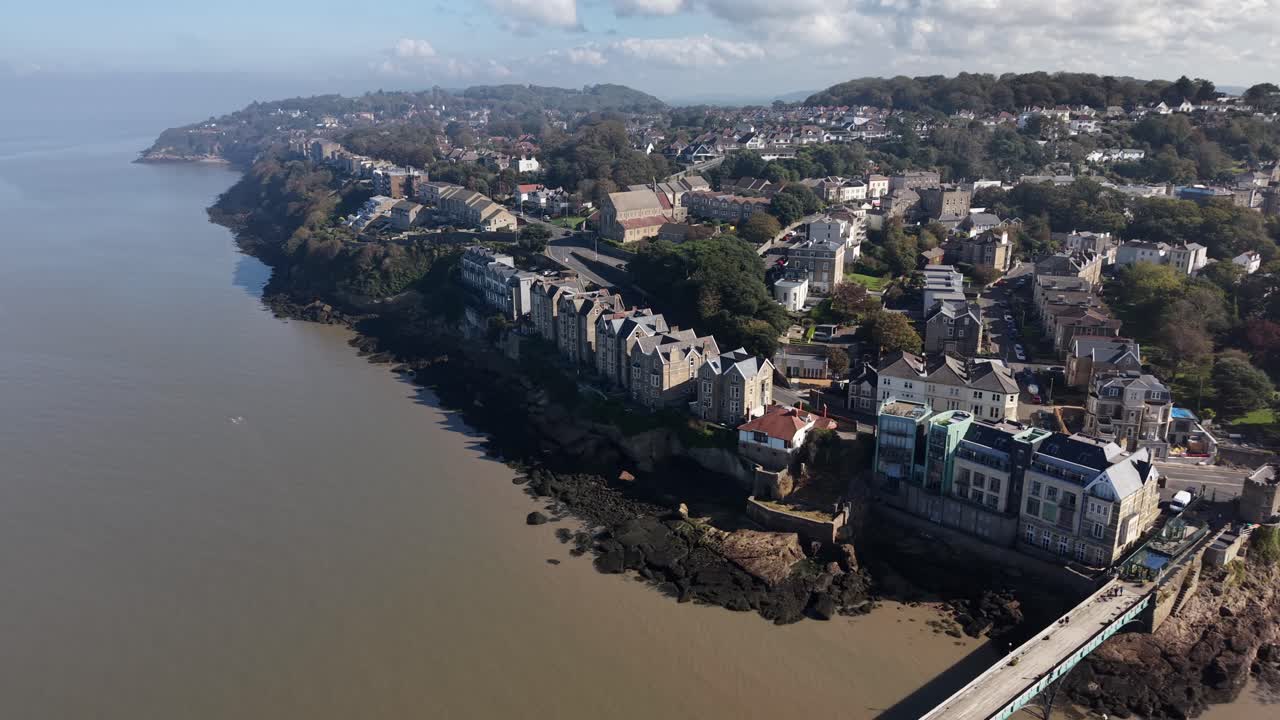 Drone shot of Clevedon Pier, North Somerset, England