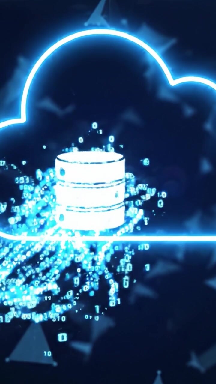 En imponerende visualisering af digital skyteknologi: Udforsker den lysende rejse inden for cloud computing i en dynamisk abstrakt scene