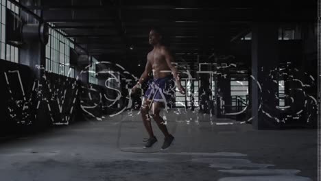 animation of word start over man jumping the rope in an abandoned building