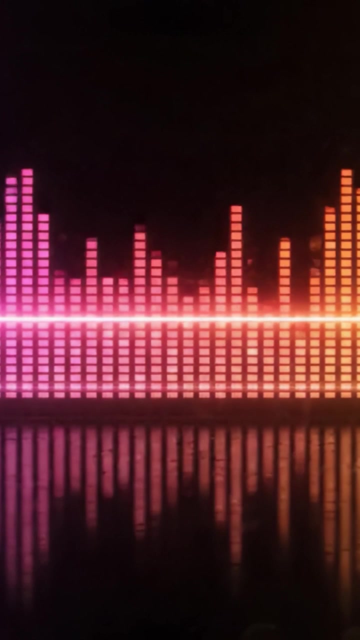 Dynamic Audio Visualizer Displaying Vibrant Color Spectrum Transitions from Blue to Red with Evolving Sound Wave Patterns and Reflective Surface