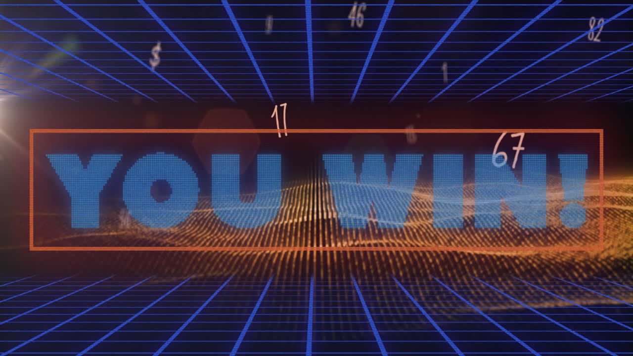 그리드와 날아다니는 숫자 위에 텍스트를 이기는 애니메이션