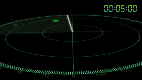 Animation of blue digital clock timer changing over scope on black background