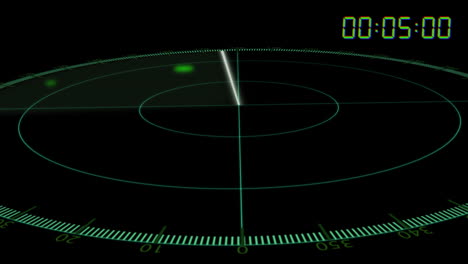 animation of blue digital clock timer changing over scope on black background