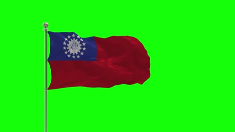 myanmar birmania ilustración en 3d de la bandera ondeando en un poste con llave de croma