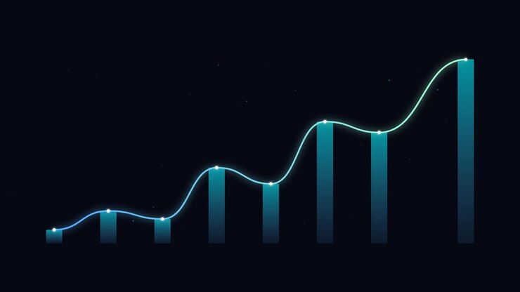 Animated Bar Chart with Rising Trend Line on Dark Background