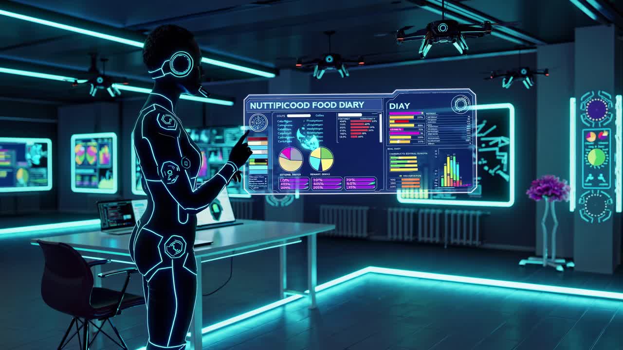 Futuristic Food Monitoring System with Robot | Premium Stock Video Footage