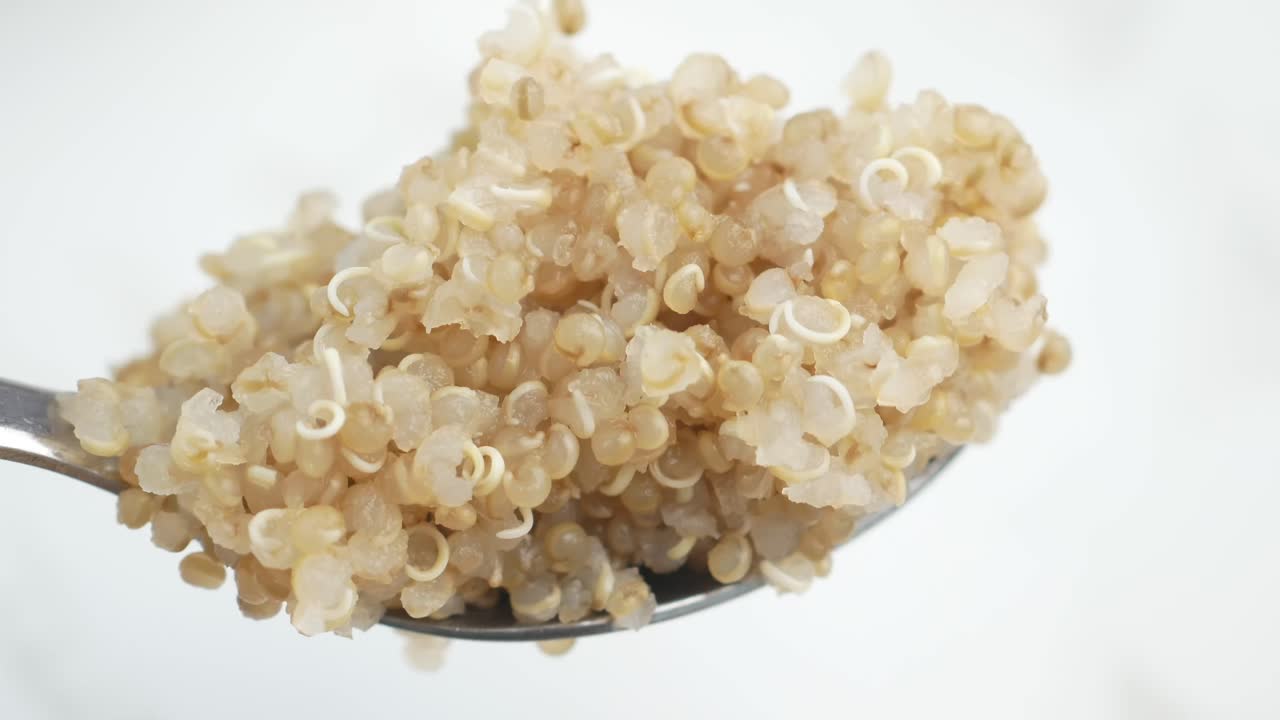 Cooked Quinoa on a Spoon