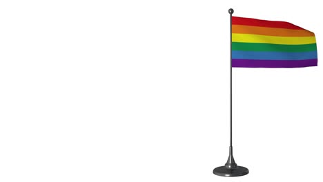 rainbow small flag fluttering on a flagpole. white screen background, alpha channel 4k