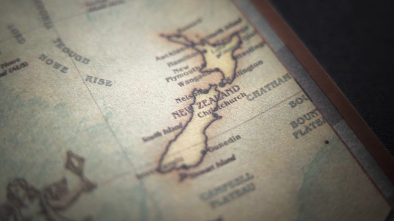 New Zealand på et vintage verdenskort