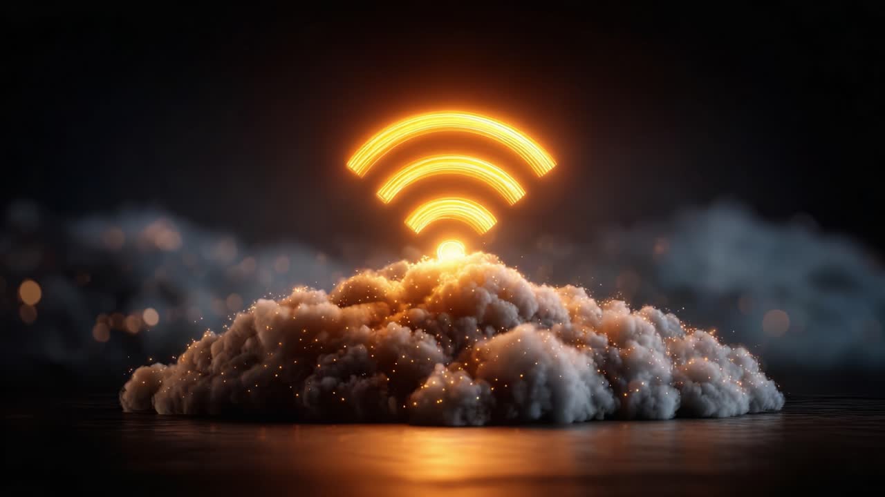 A Vibrant Wi-Fi Signal Emerging from a Cloudy Abyss: An Artistic Visualization of Connectivity and Technology in a Digital Age