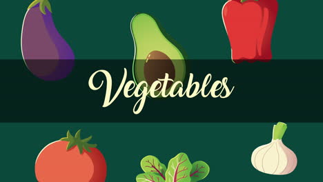 vegetables lettering with vegetarian food animation