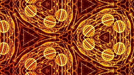 abstraction of microworld of nanotechnology. 4k looped sci-fi 3d background with glow gold particles form lines, surfaces, pattern, complex symmetrical kaleidoscopic structures. 5