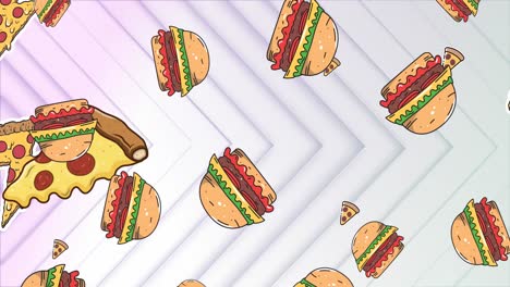 Animation-of-hamburger-icons-falling-over-white-triangle-pattern