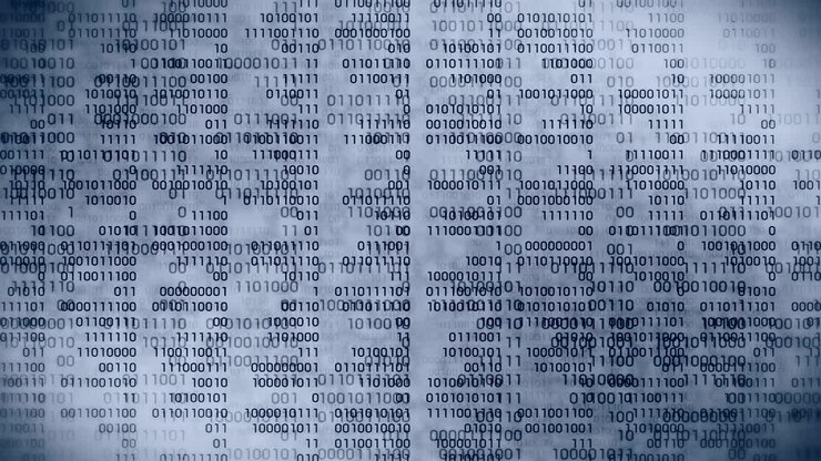 Binary code gray background. Web online streaming with digital technology loop animation. Number zero and one. Computer network.