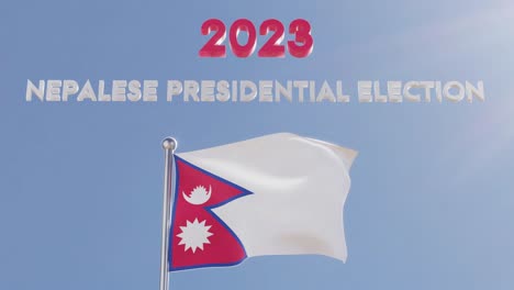 Texto-De-Las-Elecciones-Presidenciales-Nepalesas-De-2023-Con-La-Bandera-Nepalesa-Ondeando-En-Un-Cielo-Despejado