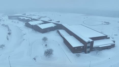 Closed-american-school-after-heavy-snow-storm-in-winter-season