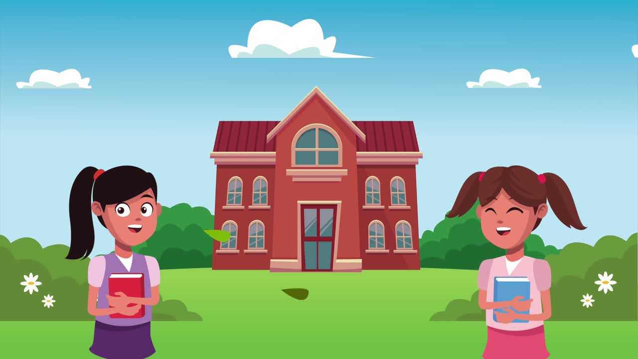 학교 소녀와 건물의 학교 애니메이션으로 돌아갑니다.