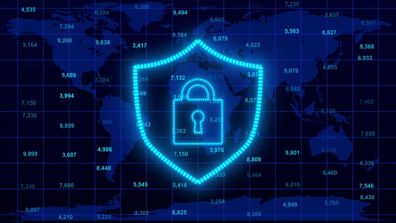 Digital Security Shield Icon Over Global Data Network