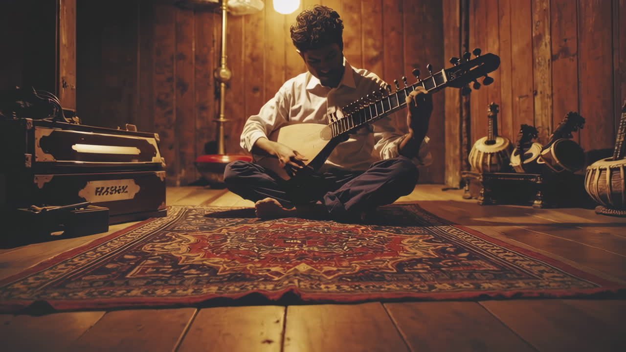 Musician playing a traditional Indian string instrument