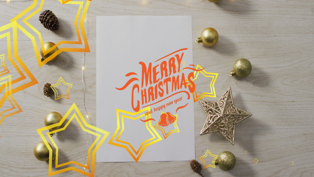 Animazione del testo "Buon Natale" sopra delle palline di Natale.