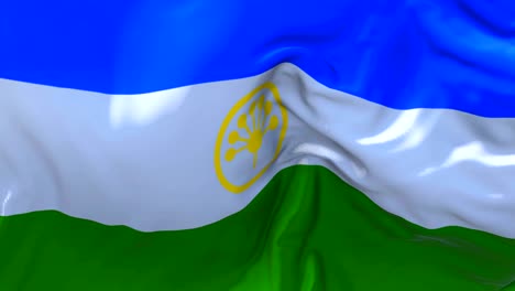 bandera de bashkortostan ondeando en el viento animación en cámara lenta. 4k textura de tela realista bandera soplando suavemente en un día de viento fondo de bucle continuo sin costuras.