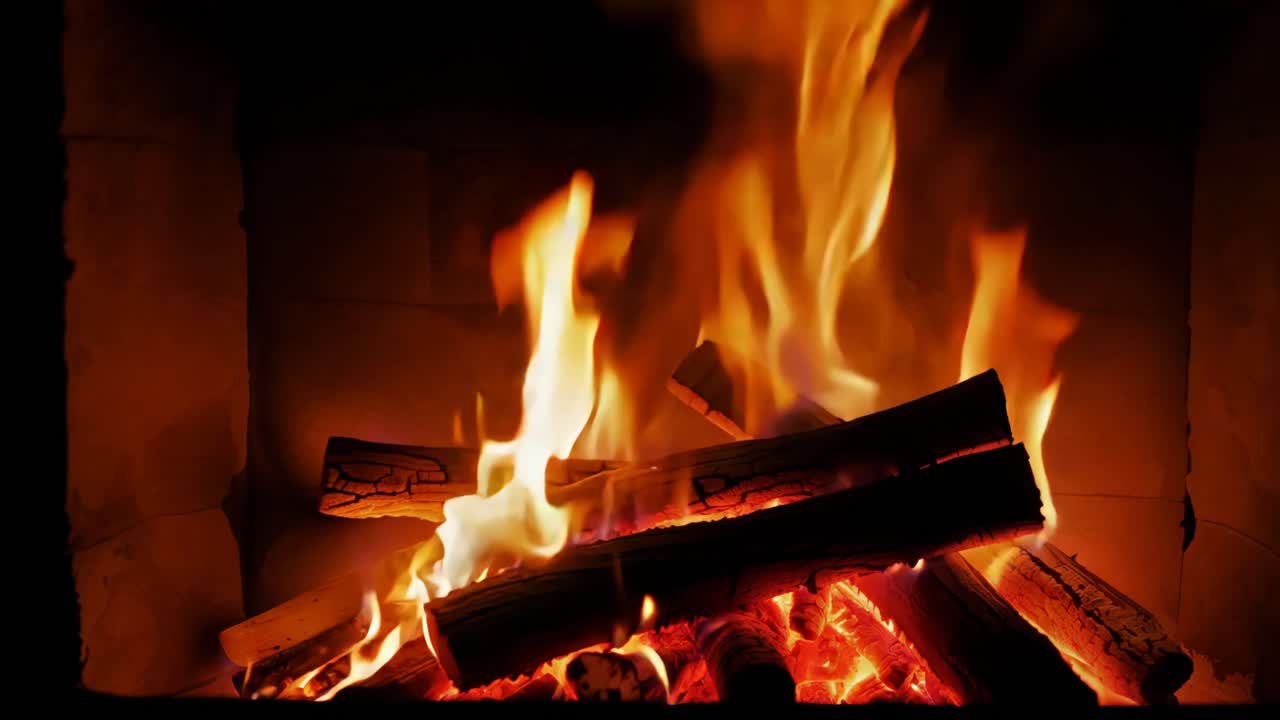 불타는 나무를 가진 아한 벽난로