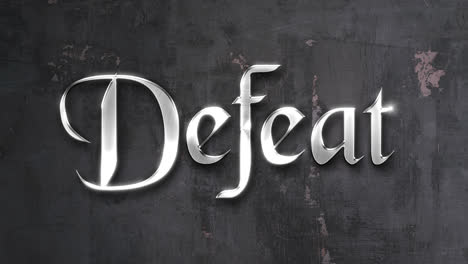 metallic 'defeat' text with blood splatters on a grunge background