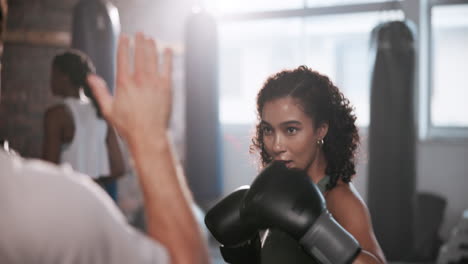 a woman training with a boxer