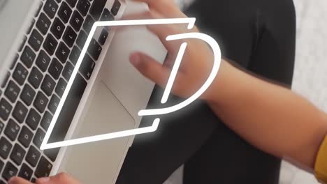 shopping bag over hands on computer keyboard, vertical motion graphics