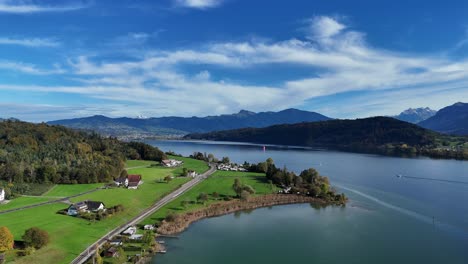 Aerial-view-of-great-Zurich-lake-near-Bollingen,-Switzerland