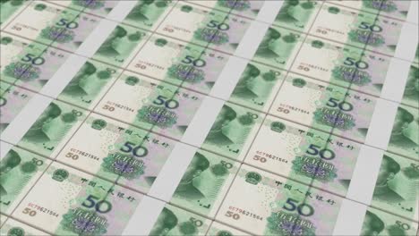 50-Chinesische-Renminbi-Banknoten-Werden-Von-Einer-Geldpresse-Gedruckt